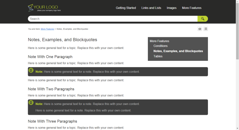 HTML5 Output using Top Navigation Skin