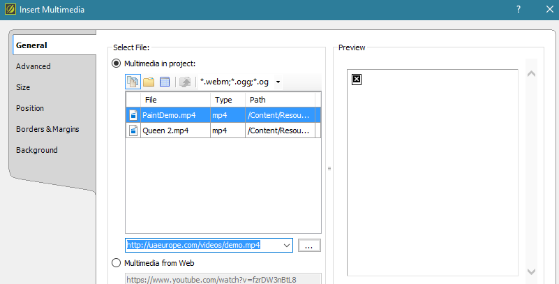 Screenshot showing pasting URL of a web-based video