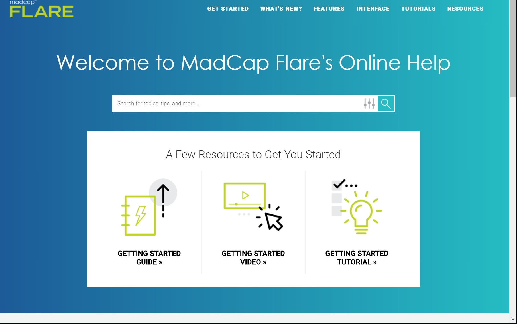 New Home page of MadCap Flare's Help