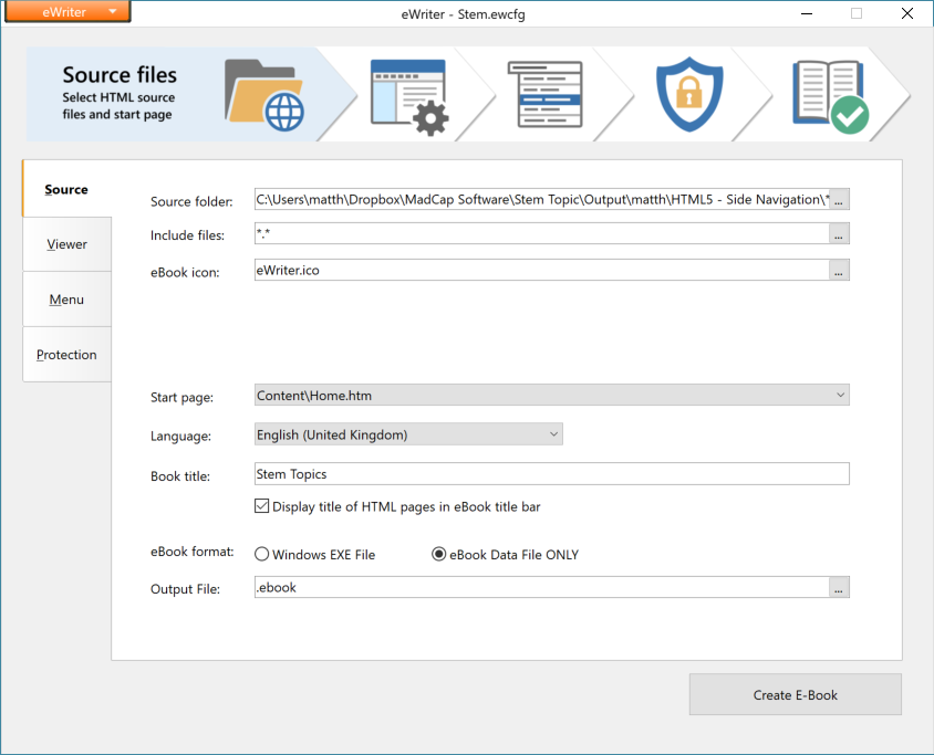 Screenshot showing main page of eWriter Standalone Application
