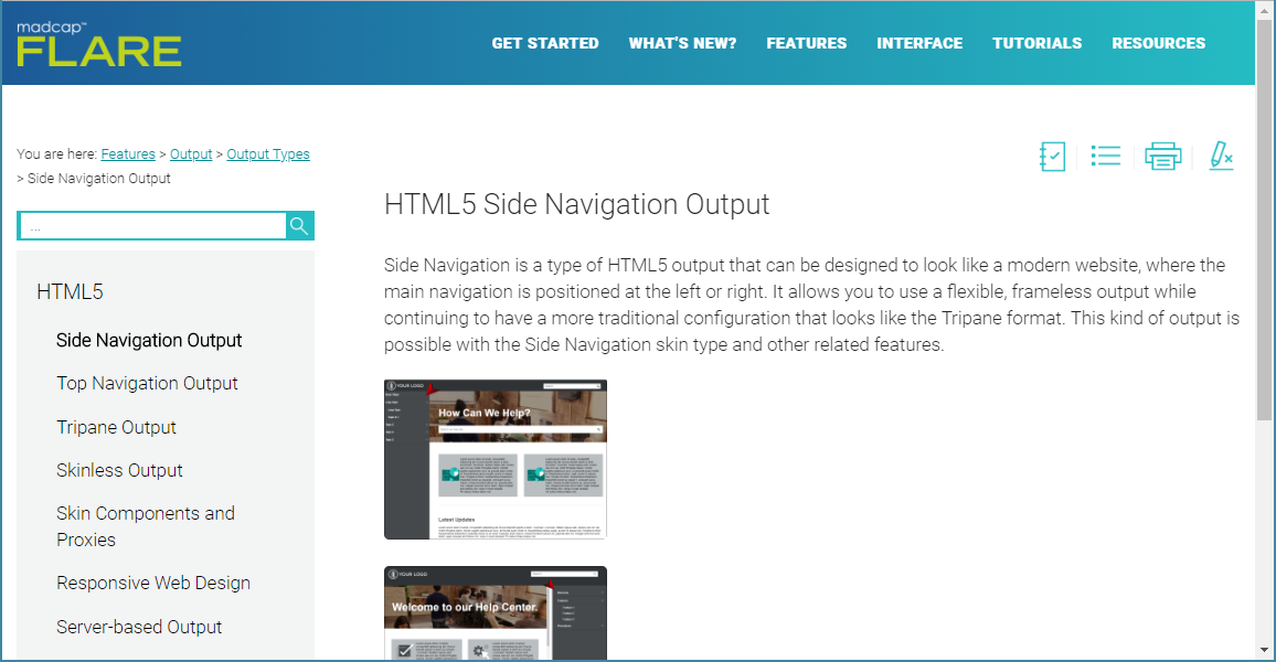 Layout of MadCap Flare's own Help