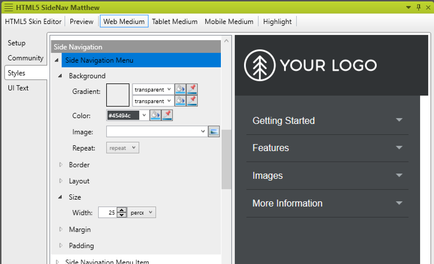 Styles for Side Navigation Menu