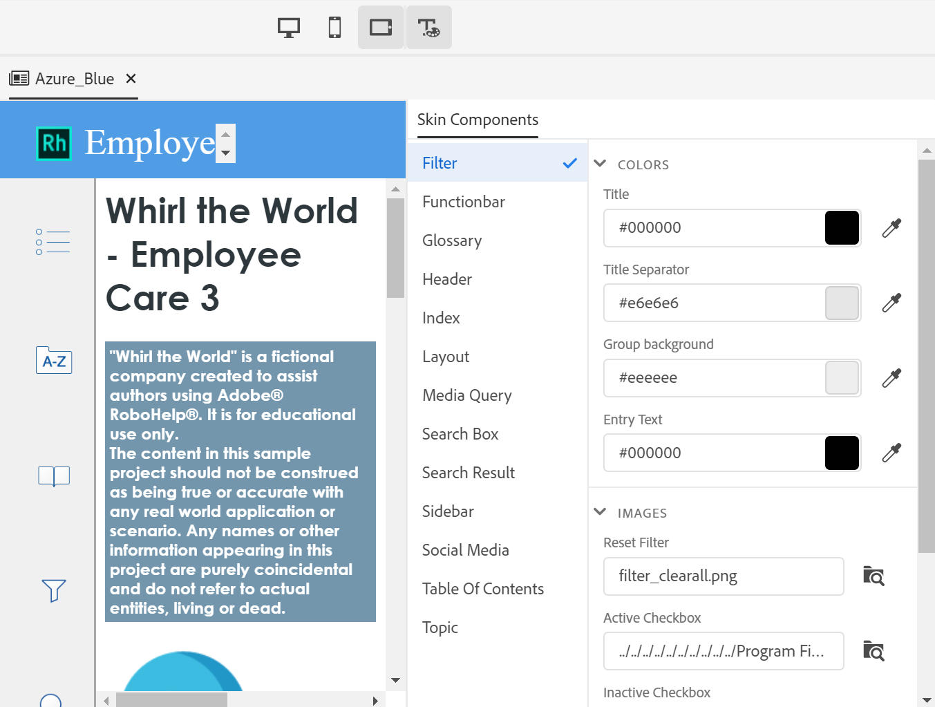 Screenshot showing RoboHelp's Skin Editor