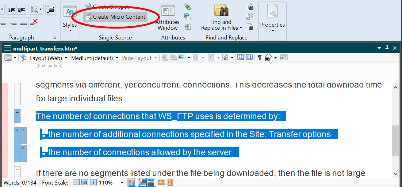 Screenshot showing Create Micro Content icon
