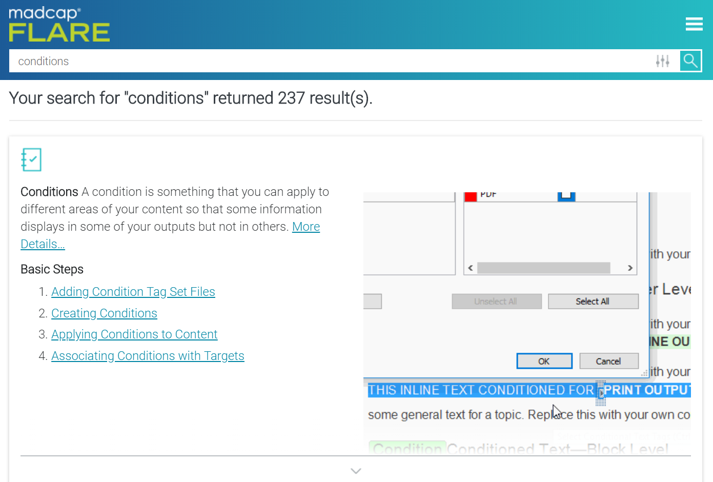 Screenshot showing Featured Snippet in Flare's Help