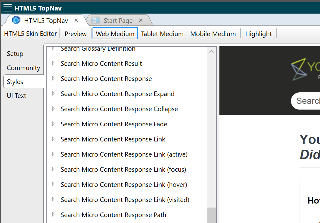 Screenshot showing Micro Content properties in Skin