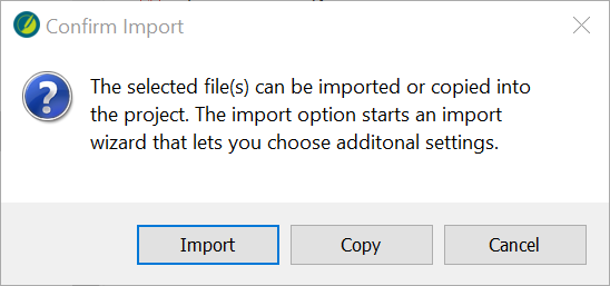 Screenshot showing choice of Import or Copy