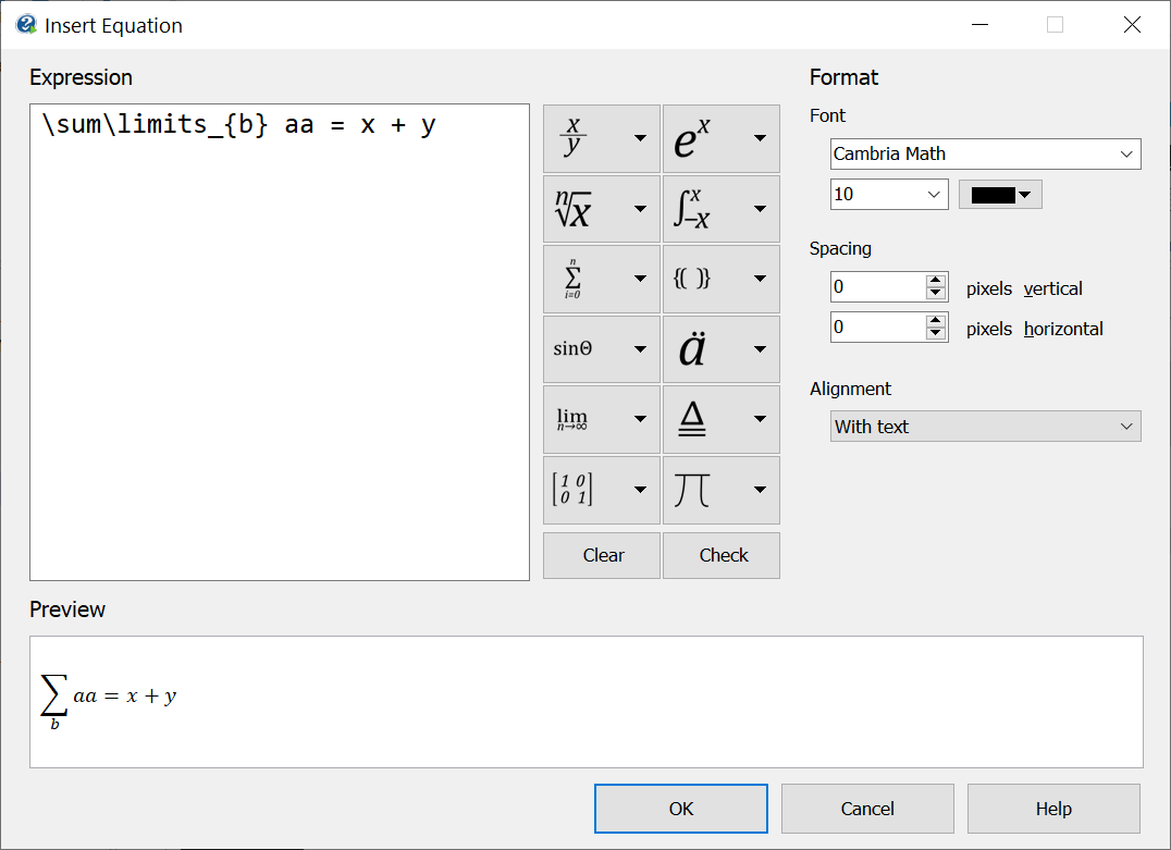 Screenshot showing the Formula Editor in Help+Manual 8