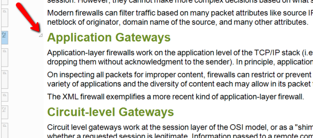Screenshot showing little arrow beside heading