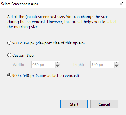 Screenshot showing Select Screencast Area