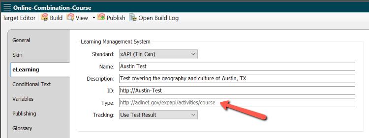 Screenshot showing additional Type field for xAPI