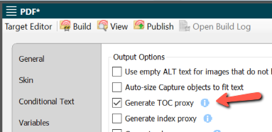 Screenshot showing 'Generate TOC Proxy' option